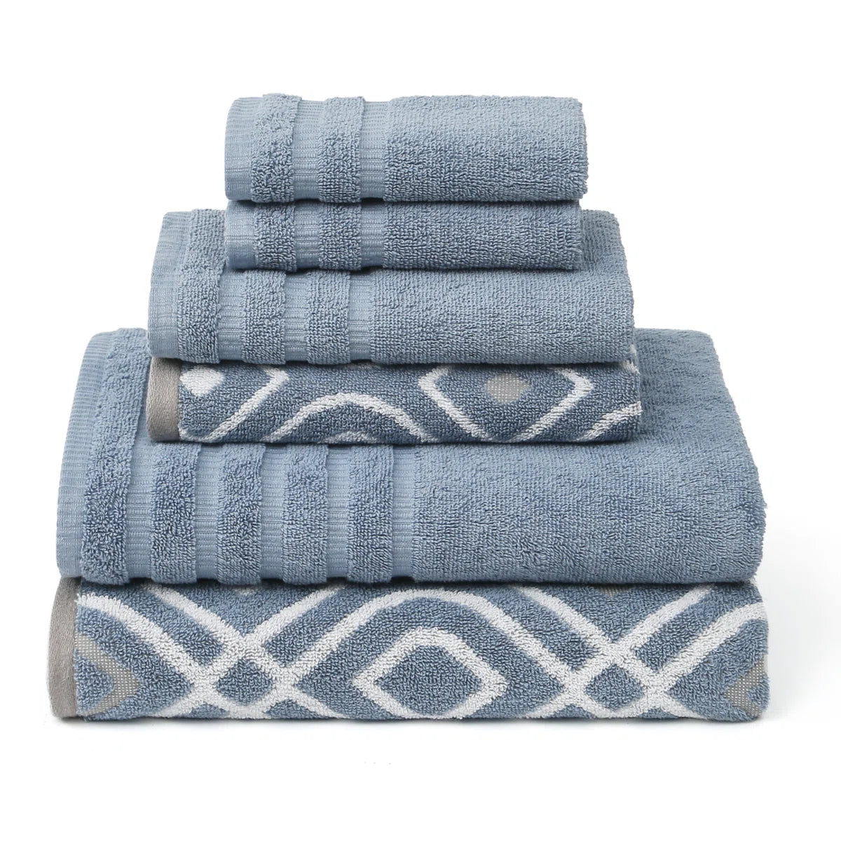 Modern Threads Oxford 6-Piece Yarn Dyed Jacquard & Solid Towel Set – 100% Cotton, Quick Dry & Absorbent Bath, Hand & Washcloths
