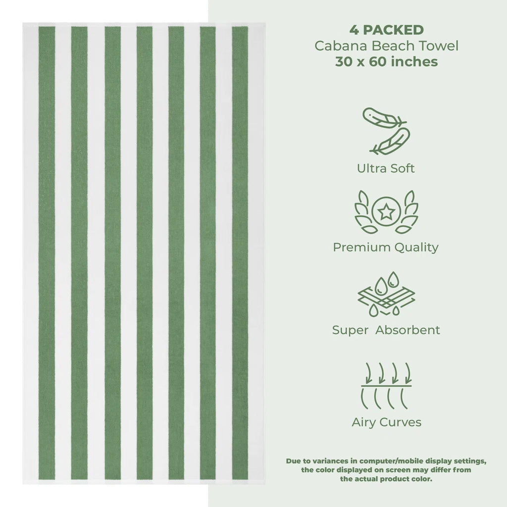 Devontia Cabana Striped Beach Towels, 30x60 inch 4 Piece Oversize Pool Towels (Set of 4)