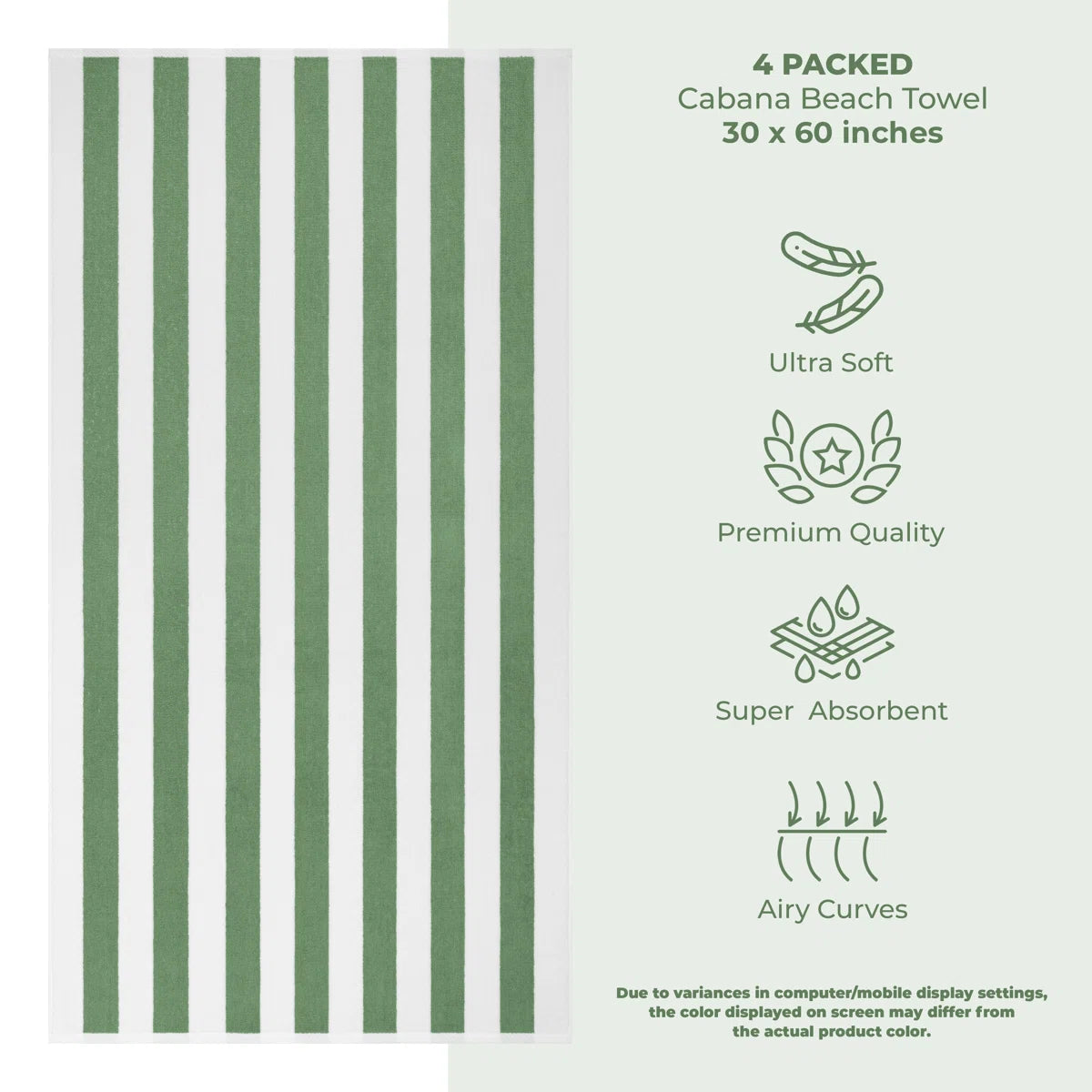 Devontia Cabana Striped Beach Towels, 30x60 inch 4 Piece Oversize Pool Towels (Set of 4)